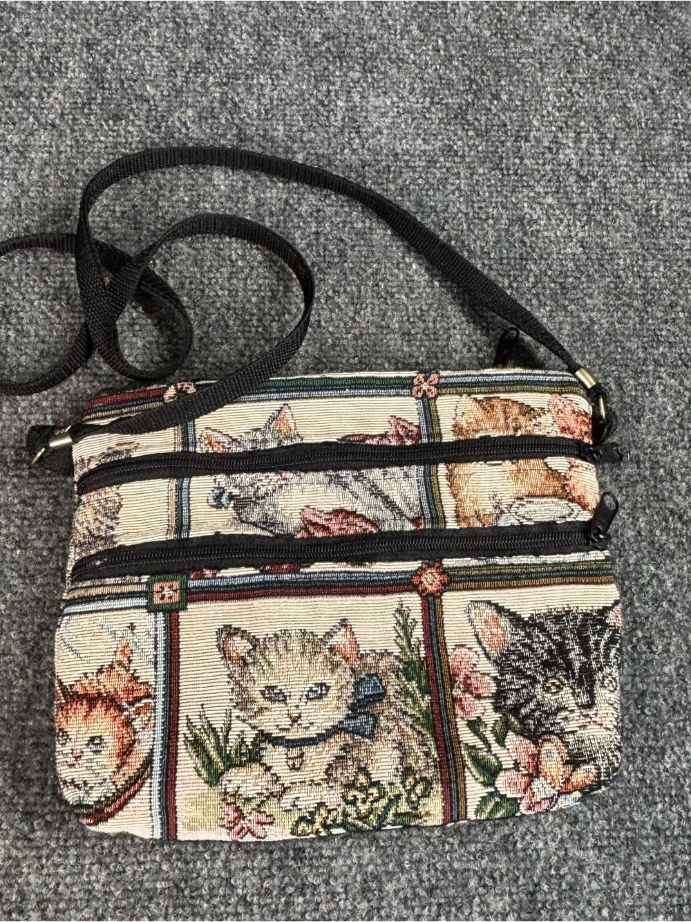 Cat Tapestry Crossbody Bag - Beige Multi